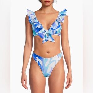Milly L Bikini Swimwear SET, Women's Blue Under The Sea Ruffle Top & Bottom